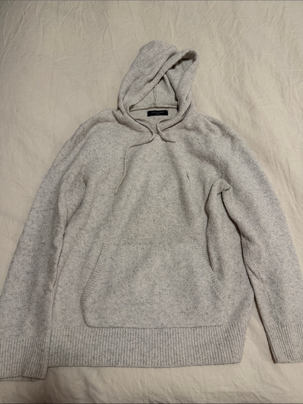 AllSaints Light Gray Crewneck Hoodie Sweater